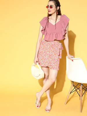 ATHENA Casual Solid Women Pink Top