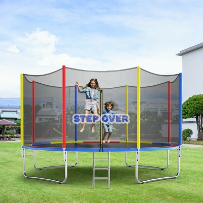 Step Over 14 ft Trampoline with Safety Net and Jumping Mat(Multicolor)