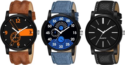 YUKAX New Set Of three Latest Combo of 3 Brown & Blue & black Belt Branded Watches Analog Watch  - For Men