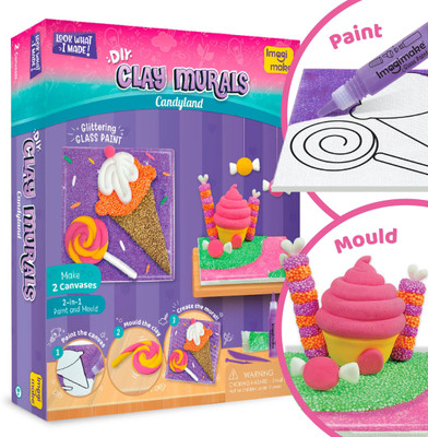 Imagimake Clay Murals - Candyland - Modeling Clay & Glass Paint -5 Designs-Art & Craft Kit