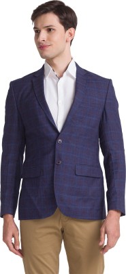 PARX Checkered Single Breasted Formal Men Blazer(Blue)