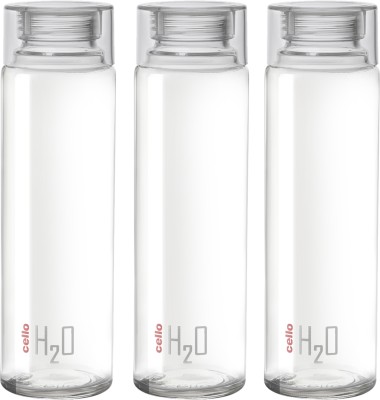 cello H2O 1000 Glass Fridge Water Bottle with Plastic Cap | Light weight | Leak proof 920 ml Bottle(Pack of 3, Clear, Glass)