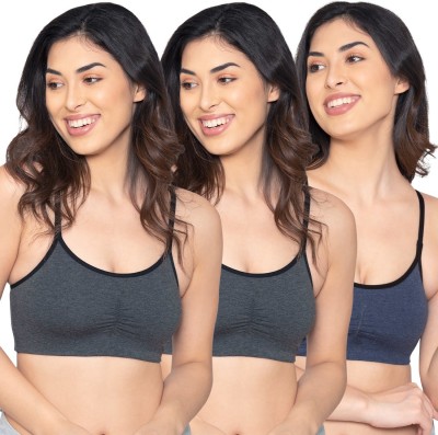 kalyani 5058 Women's Cotton Lycra Non Padded Non Wired Everyday Racer Back Bra Pack of 3 Women T-Shirt Non Padded Bra(Multicolor)