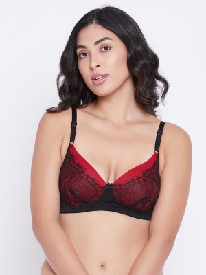 Clovia Women Full Coverage Lightly Padded Bra(Black, Red)