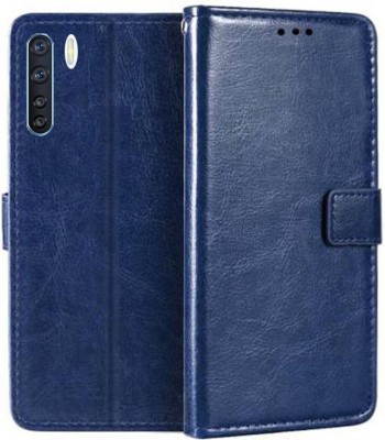 MG Star Flip Cover for Oppo F15 PU Leather Vintage Case with Card Holder and Magnetic Stand(Blue, Shock Proof, Pack of: 1)