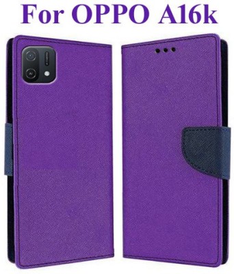 Wristlet Flip Cover for OPPO A16k, OPPO A16(Purple, Cases with Holder, Silicon, Pack of: 1)
