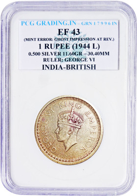 the coins ONE RUPEE 1944 L MINT ERROR INDIA BRITISH P C G GRADING Medieval Coin Collection(1 Coins)