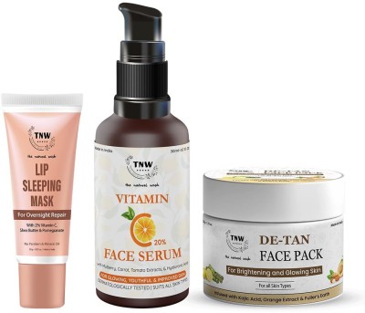 TNW - The Natural Wash Combo with Vitamin C Face Serum, De Tan Face Pack & Lip Sleeping Mask | For Moisturized Skin and Lips |Paraben and Sulphate-Free(3 Items in the set)