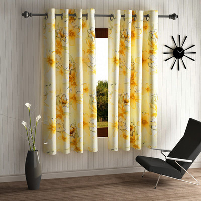 Home Sizzler 153 cm (5 ft) Window Polyester Semi Transparent Curtain (Pack Of 2)(Yellow, Floral)
