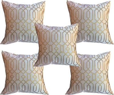 VIREO Jacquard Cushions Cover(40 cm*40 cm, Pack of 5, Beige, Gold)