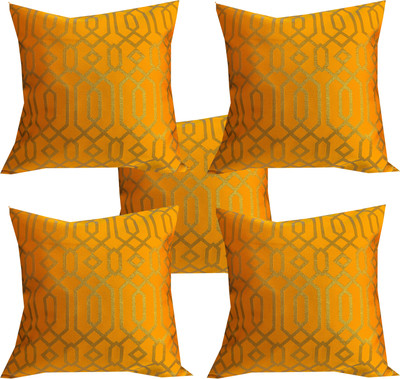 VIREO Jacquard Cushions Cover(40 cm*40 cm, Pack of 5, Yellow, Gold)