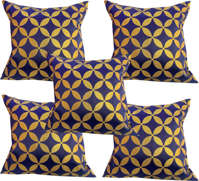 VIREO Jacquard Cushions Cover(40 cm*40 cm, Pack of 5, Dark Blue, Gold)