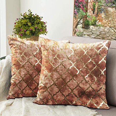 Bluegrass Velvet Cushions Cover(Pack of 2, 61 cm*61 cm, Beige, Gold)