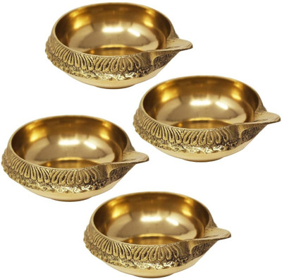Magic's Max BRASS KUBER DEEP SET OF 4 Brass (Pack of 4) Table Diya Set(Height: 2 inch)