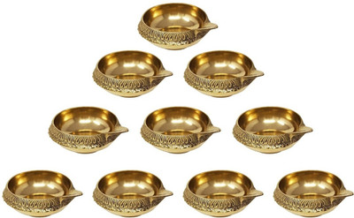 Magic's Max Brass (Pack of 10) Table Diya Set(Height: 2 inch)