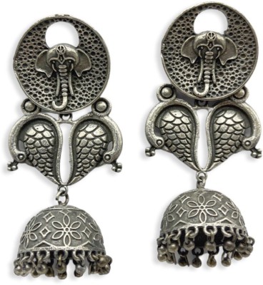 Digital Dress Room Digital Dress Room German Oxidized Silver Earrings Ganesha Designs Jhumkas Brass Jhumki Earring