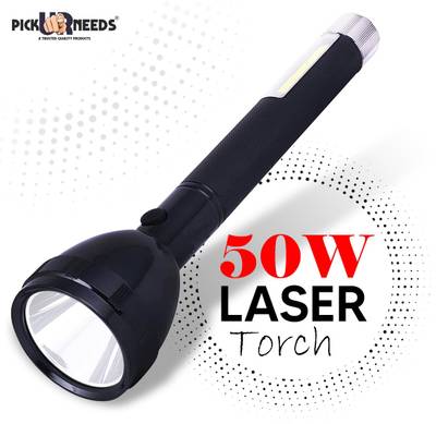 Dual 2in1 Power Full Led Rechargeable Long Range Torch Upto 1 Km With BackLight Torch