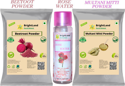 Brightland Combo of Glowing Skin 200Gm Multani mitti ,100Gm Beetroot powder 100ml Rose Water(400 g)