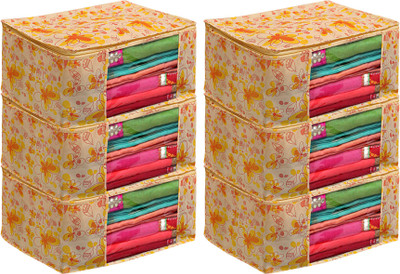KUBER INDUSTRIES Saree Cover Flower Printed Non-Woven Saree Cover With Tranasparent Window-Pack of 6 (Yellow) HS43KUBMART026123(Yellow)