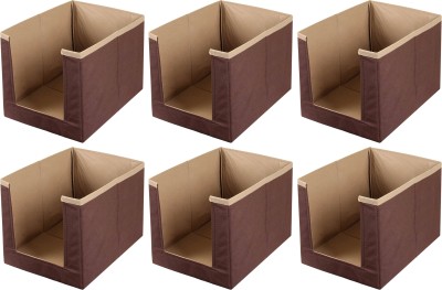 KUBER INDUSTRIES Storage Box Multiuses Non-Woven Closet Organizer With Handles-Pack of 6(Brown) HS43KUBMART026555(Brown)