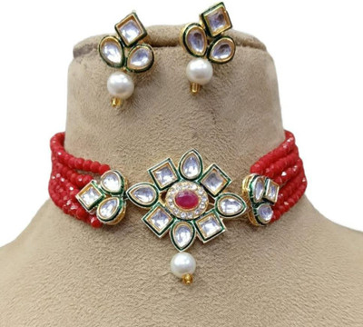 GEODE DELIGHT Alloy Gold-plated Red Jewellery Set(Pack of 1)