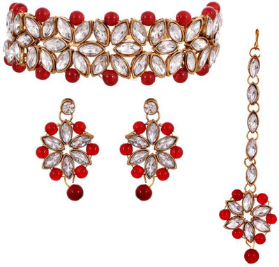 Zcarina Alloy Gold-plated Red Jewellery Set(Pack of 1)