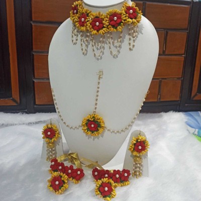 Anshiba Creation Fabric Yellow, Red Jewellery Set(Pack of 1)