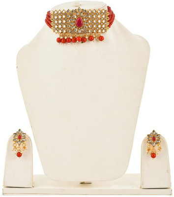 GEODE DELIGHT Alloy Gold-plated Red Jewellery Set(Pack of 1)