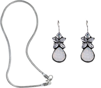 VENI Oxidised Silver White Jewellery Set(Pack of 1)