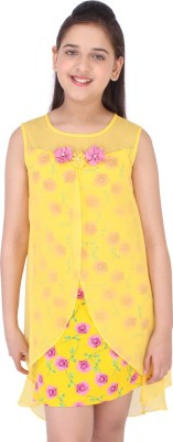 Cutecumber Girls Above Knee Casual Dress(Yellow, Sleeveless)