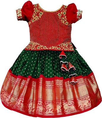 Wommaniya Impex Girls Lehenga Choli Ethnic Wear Self Design Lehenga Choli(Red, Pack of 1)