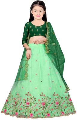 CESSY FAB Girls Lehenga Choli Ethnic Wear Embroidered Ghagra, Choli, Dupatta Set(Light Green, Pack of 1)