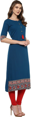 C&D Women Solid A-line Kurta(Blue)