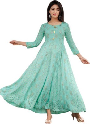 world choice Women Embroidered Anarkali Kurta(Blue)