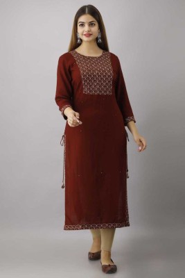 RPZ CLOTHING Women Dyed/Ombre Straight Kurta(Maroon)