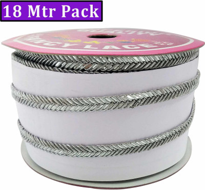 Mezin Mart Silver Flat Dori Lace (17 mtr) For Saree, Blouse, Dress, embellishment, Outlining, craftworks Lace Reel(Pack of 1)