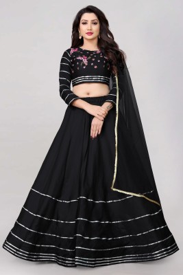 Payu Embroidered Semi Stitched Lehenga Choli(Black)