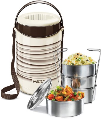 MILTON New Econa 4 Stainless Steel Tiffin Box (Ivory) 4 Containers Lunch Box(1 L)