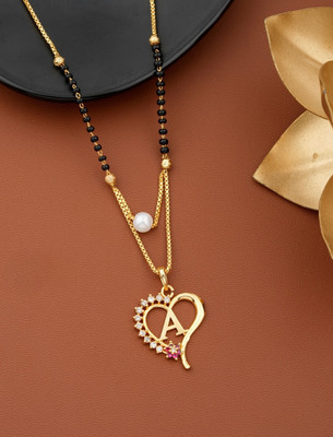 JWEL STORE Excellent Finished A Letter Diamond Mangalsutra For Women's And Girl's Alloy Mangalsutra