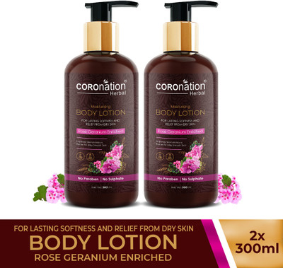 COROnation Herbal Rose Geranium Enriched Body Lotion - Pack of 2(600 ml)