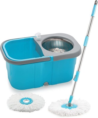 HALSEY S320 UltraSpin Spin Mop Bucket – Spin Mop Disk withMicrofiber Mop Adjustable Mop Mop Head and Rod(Blue 1.24 m)