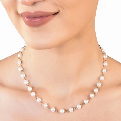 Fashion Fusion Beautiful and Stylish Beaded Chain with White Pearls Pearl Gold-plated Plated Alloy Necklace
