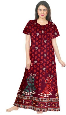 Khushi Print Women Nighty(Maroon)