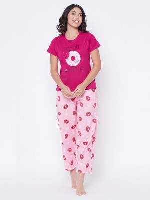 Clovia Women Graphic Print Pink Top & Pyjama Set