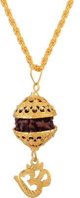 BRBRIK Gold Plated Brass Rudraksha with Om Pendant Necklace Locket for Men Gold-plated Brass Pendant