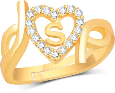 Kanak Jewels Valentine Love Initial Letter S Ring for Girls stylish design Gold plated ring Brass Cubic Zirconia Gold Plated Ring