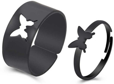 Utkarsh Valentine's Day Couple Promise Matching Adjustable Butterfly Finger Rings Set Stainless Steel Ring Set