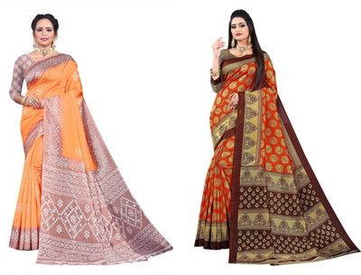 Vimalnath Synthetics Floral Print Bollywood Art Silk Saree(Pack of 2, Multicolor)