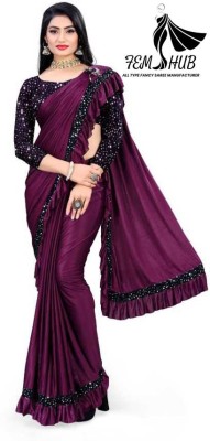 fem hub Embellished Daily Wear Lycra Blend Saree(Purple)