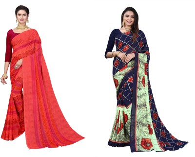 Vimalnath Synthetics Printed Bollywood Georgette Saree(Pack of 2, Multicolor)